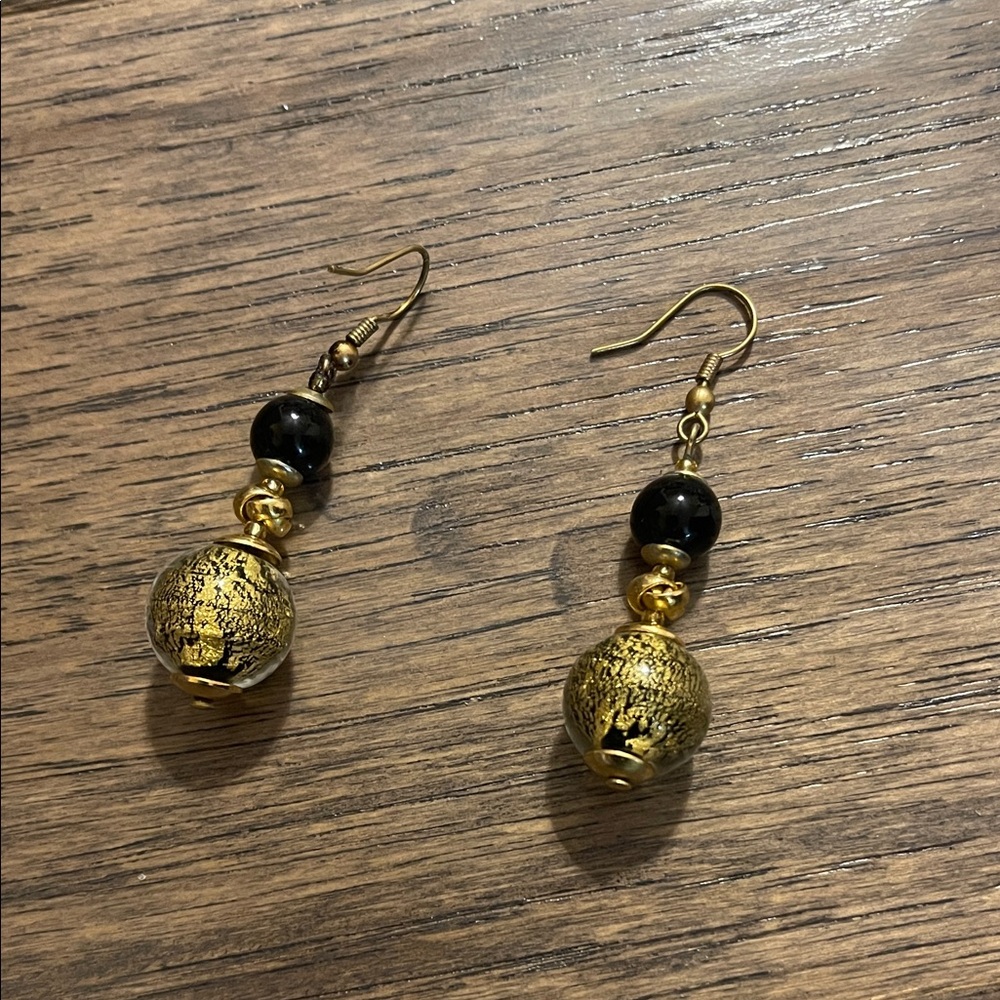 Elegant Gold and Black Dangle Earrings